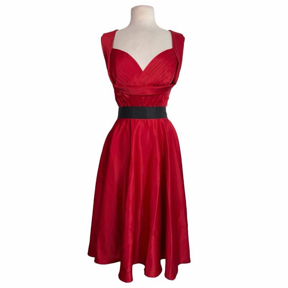 Grace Karin Red Satin 50s Prom Swing Dress Rockabilly Retro Cocktail Flare XXL